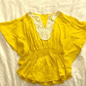 Yellow batwing crochet spring top